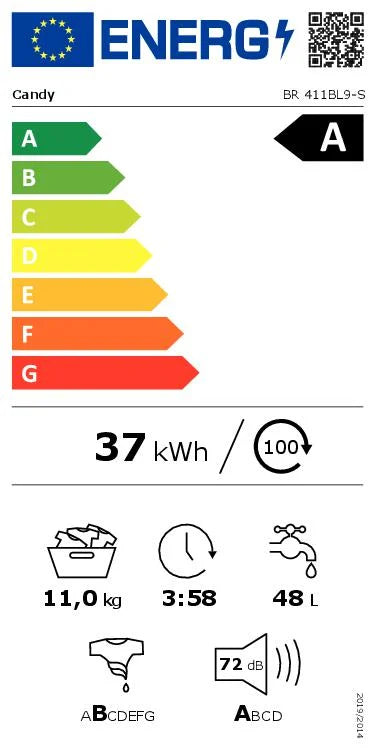 Lavadora carga frontal - Candy BR411BL9S, ProWash 500, 11 kg, 1400 rpm, 16 Programas, Motor Inverter, Wi-Fi, Blanco