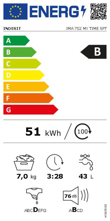 Lavadora INDESIT IMA752MYTIMESPT  7 kg de capacidad 1200 Rpm Clase B Display digital