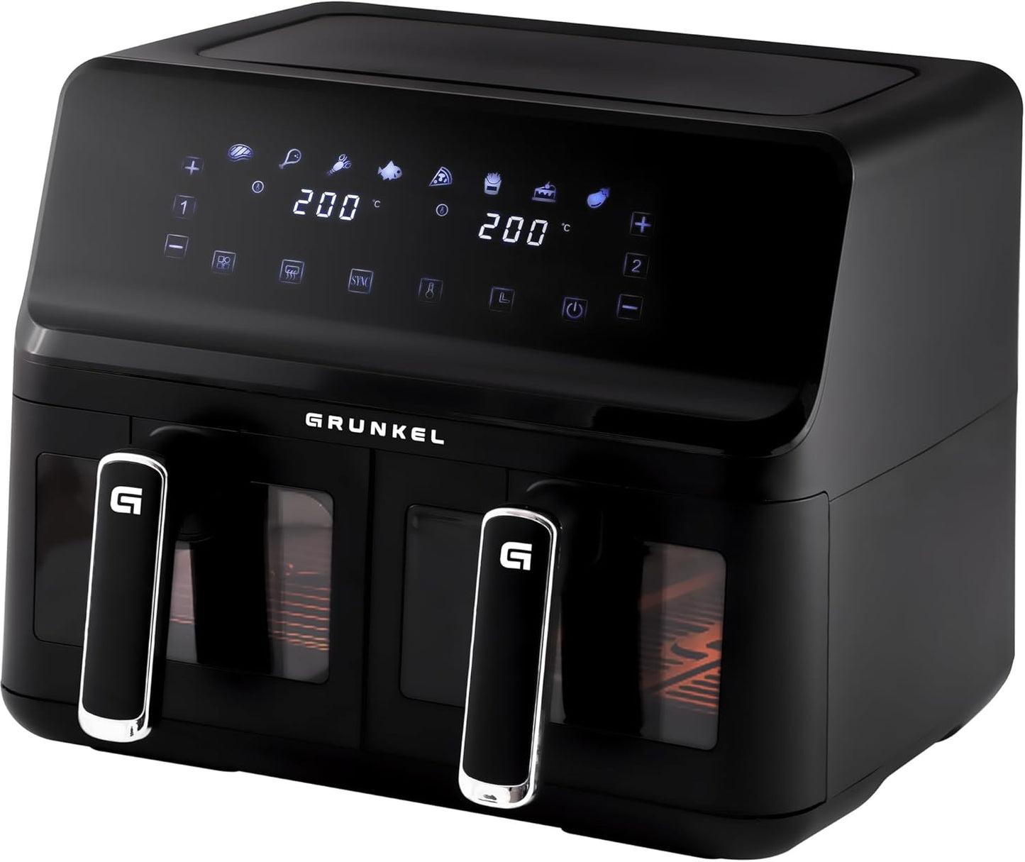 Grunkel - Freidora aire - Air Fryer - 8 programas y 2700W potencia DUAL TASTY FRYER.  (2x4L, Doble)