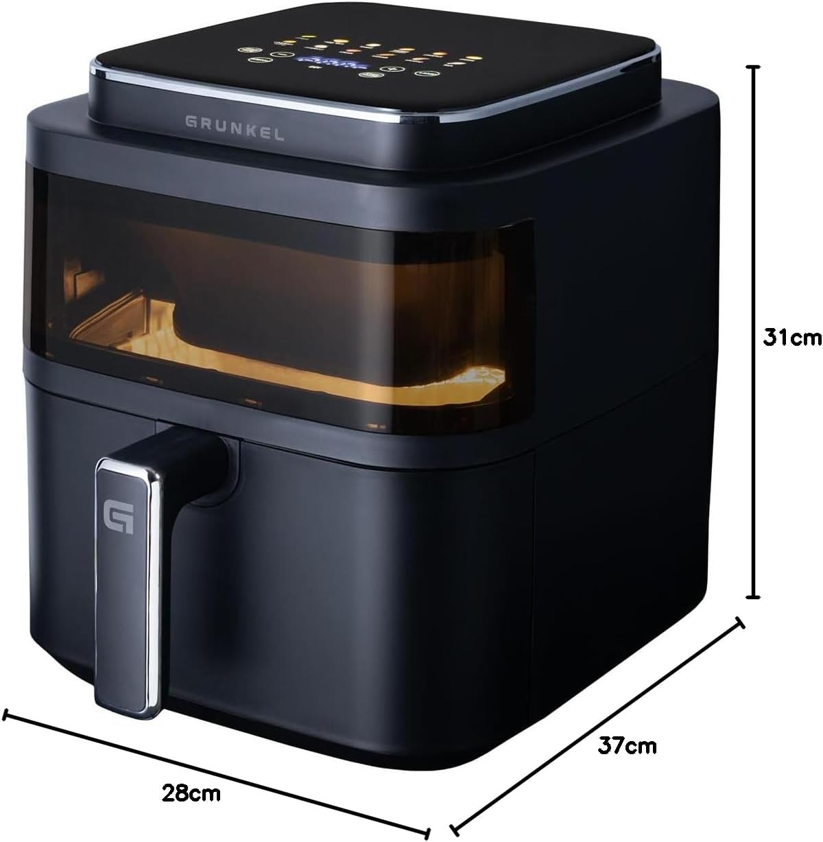 Grunkel - Freidora aire 6L y 1400W - Air Fryer BLACK LIGHT FRYER - 12 programas.