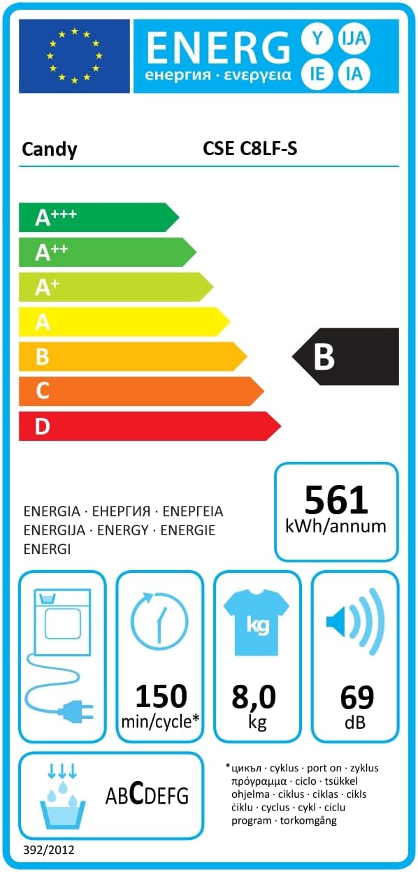 Candy CSEC8LFS Dryer, White, 8 kg, Condensation, B