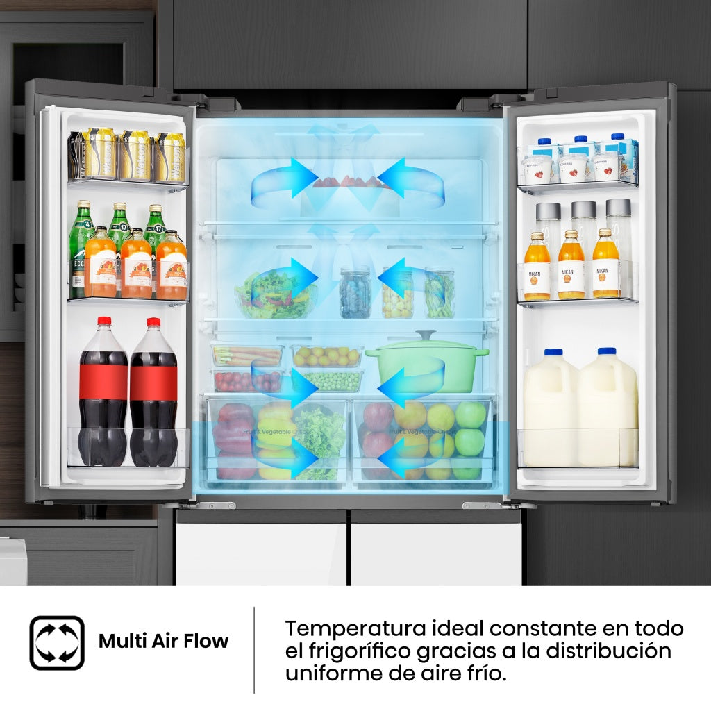 Frigorífico Americano 4 Puertas, Clase E , 483L, Cristal Blanco RQ5P470SETE