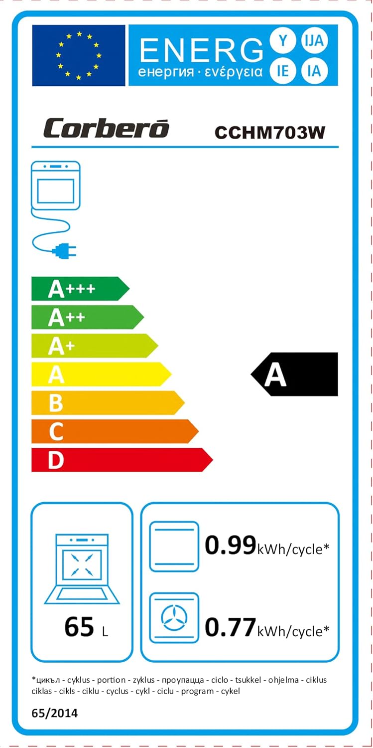 Horno Corbero CCHM703W, Multifunción.8, 65L, A, cristal Blanco