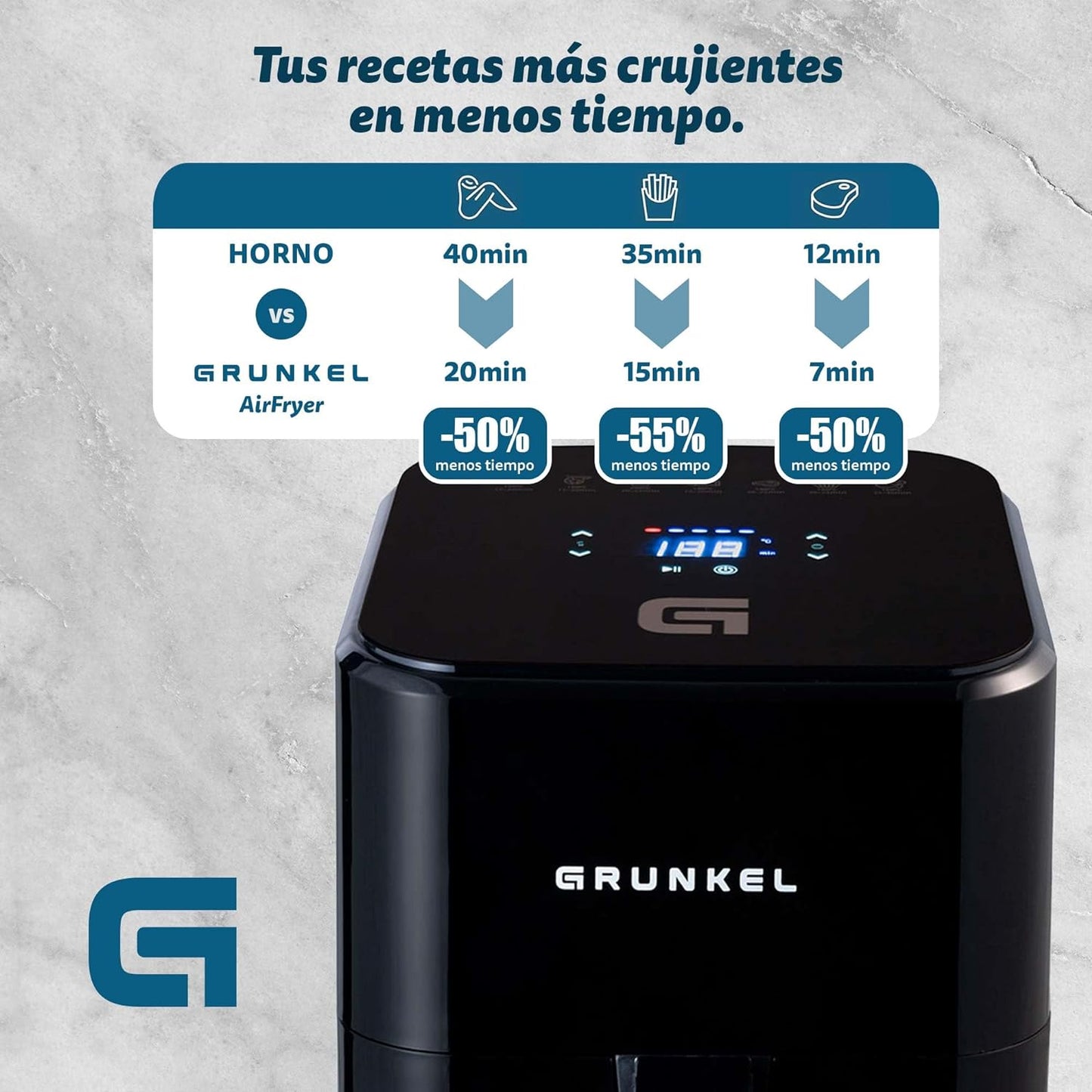 Freidora De Aire Grunkel BLACKEASYFRYER, 1200 W De 4 Litros Y 7 Programas, Negro