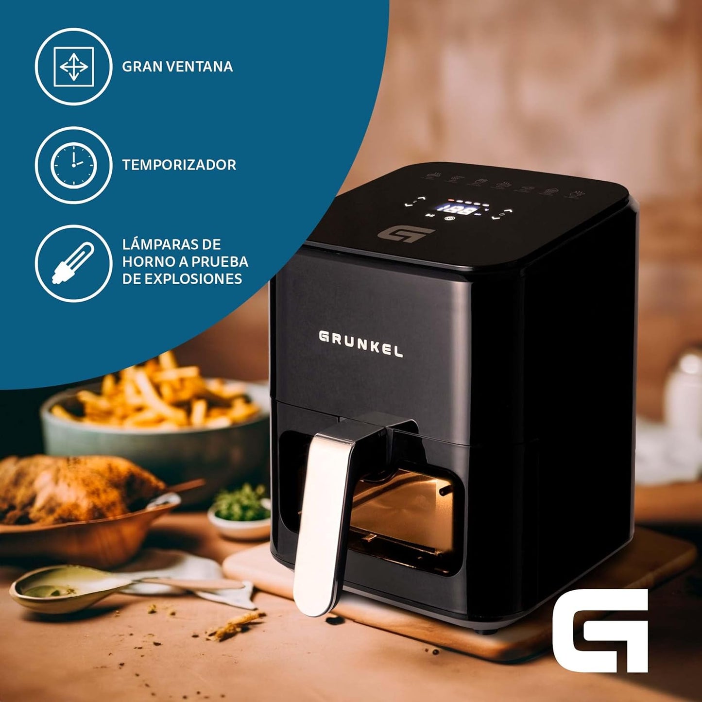 Freidora De Aire Grunkel BLACKEASYFRYER, 1200 W De 4 Litros Y 7 Programas, Negro