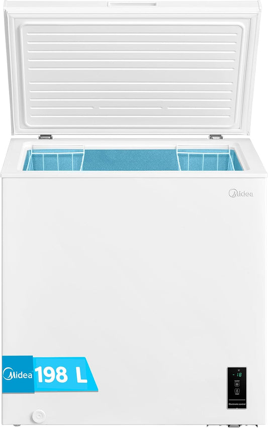 MIDEA Arcon Congelador Pequeño Horizontal de 198L, Motor Inverter, Silencioso 39dBA, Bajo Consumo, Blanco [Clase de eficiencia energética E]