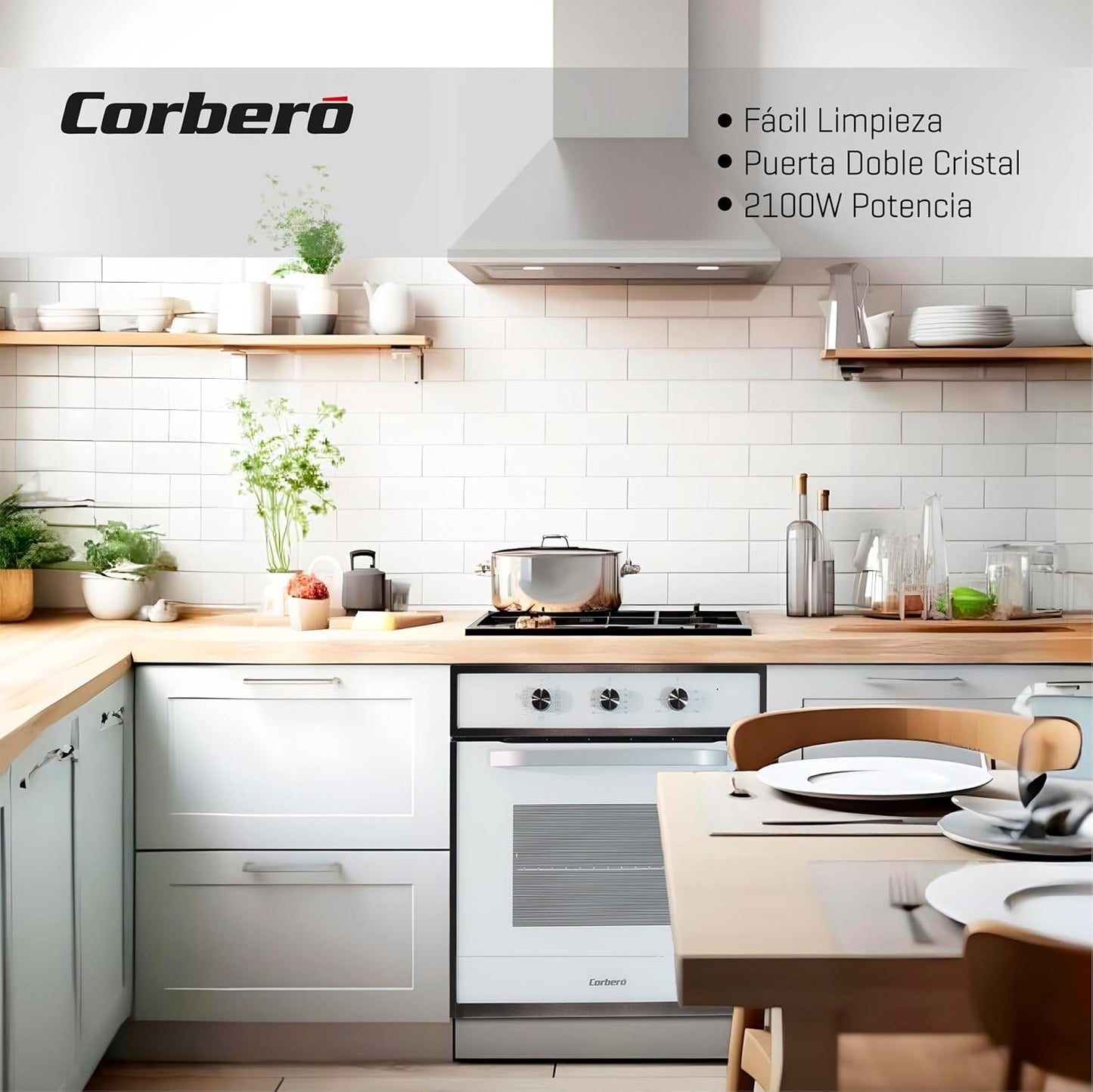 Horno Corbero CCHM703W, Multifunción.8, 65L, A, cristal Blanco