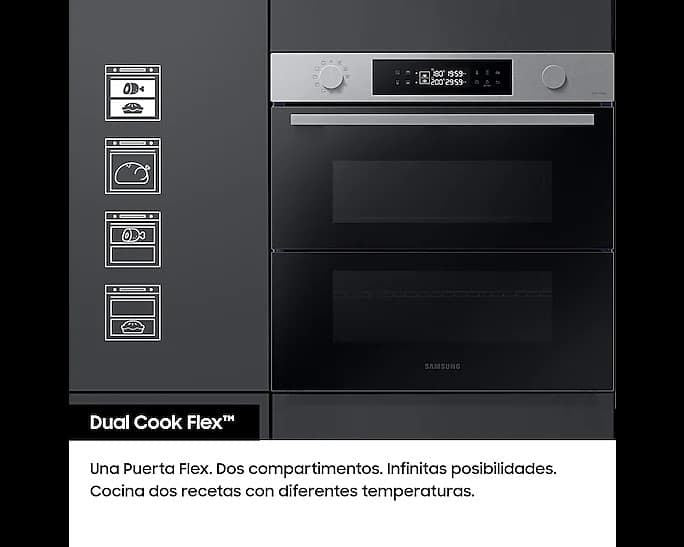 Horno - Samsung NV7B5750TDKU1, Multifunción, Pirolítico, Air Fry, 76l, 59.5 cm, Dual Cook Flex, WiFi, Negro