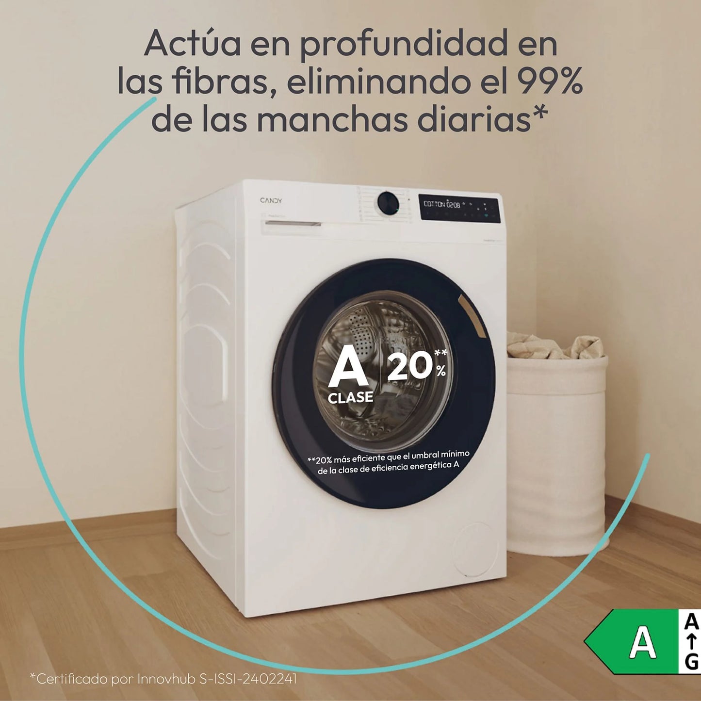 Lavadora carga frontal - Candy BR411BL9S, ProWash 500, 11 kg, 1400 rpm, 16 Programas, Motor Inverter, Wi-Fi, Blanco