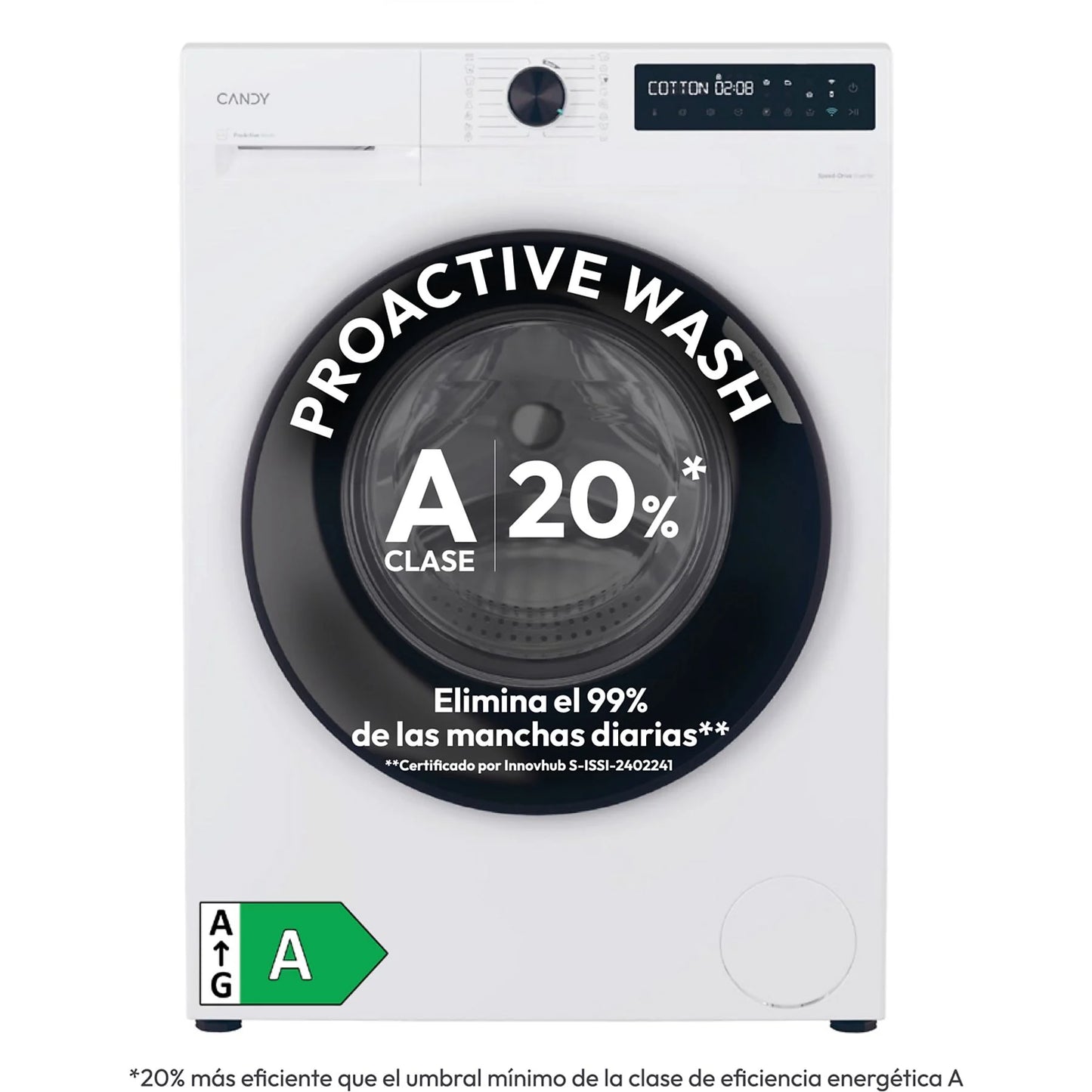 Lavadora carga frontal - Candy BR411BL9S, ProWash 500, 11 kg, 1400 rpm, 16 Programas, Motor Inverter, Wi-Fi, Blanco