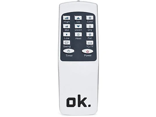 Portátil Aire acondicionado - OK OAC 3251 ES, Función deshumidificador, 3000 frigorías, 1450W, Blanco + Kit ventana + bomba de calor.