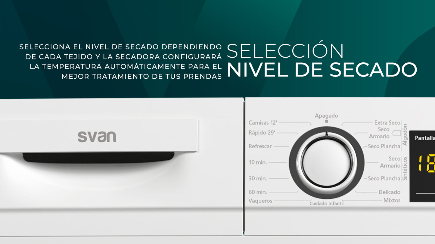 SECADORA CONDENSACIÓN SVAN 8KG CLASE B PUERTA XXL BLANCA (ÚLTIMA UNIDAD)