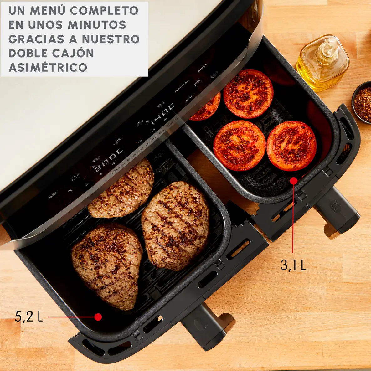 Dual Easy Fry & Grill, Freidora de aire y grill, 8,3 L, Dos cubetas, 8 Programas, Inox