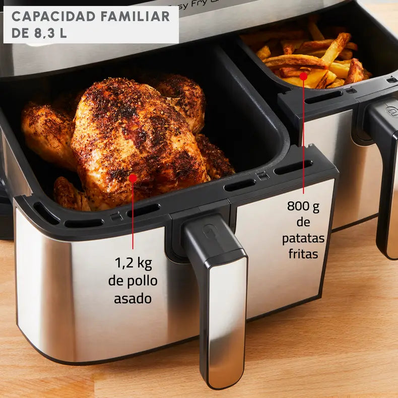 Dual Easy Fry & Grill, Freidora de aire y grill, 8,3 L, Dos cubetas, 8 Programas, Inox