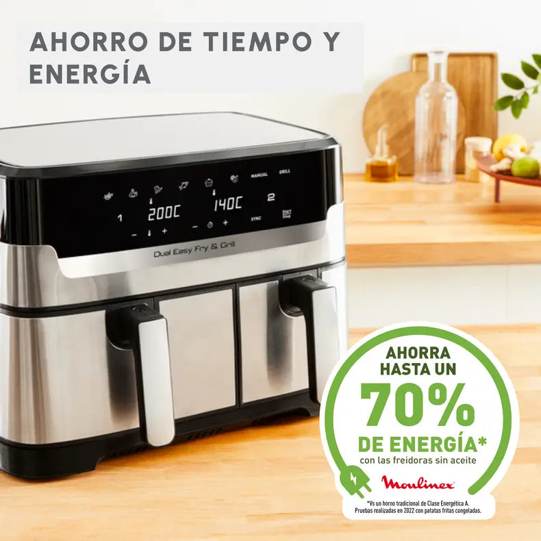 Dual Easy Fry & Grill, Freidora de aire y grill, 8,3 L, Dos cubetas, 8 Programas, Inox