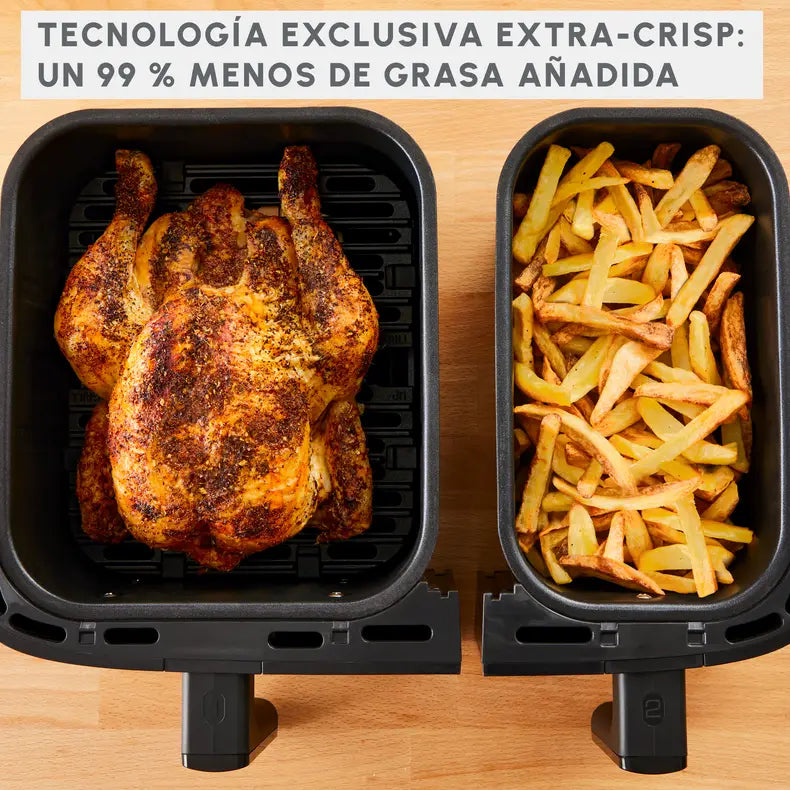 Dual Easy Fry & Grill, Freidora de aire y grill, 8,3 L, Dos cubetas, 8 Programas, Inox