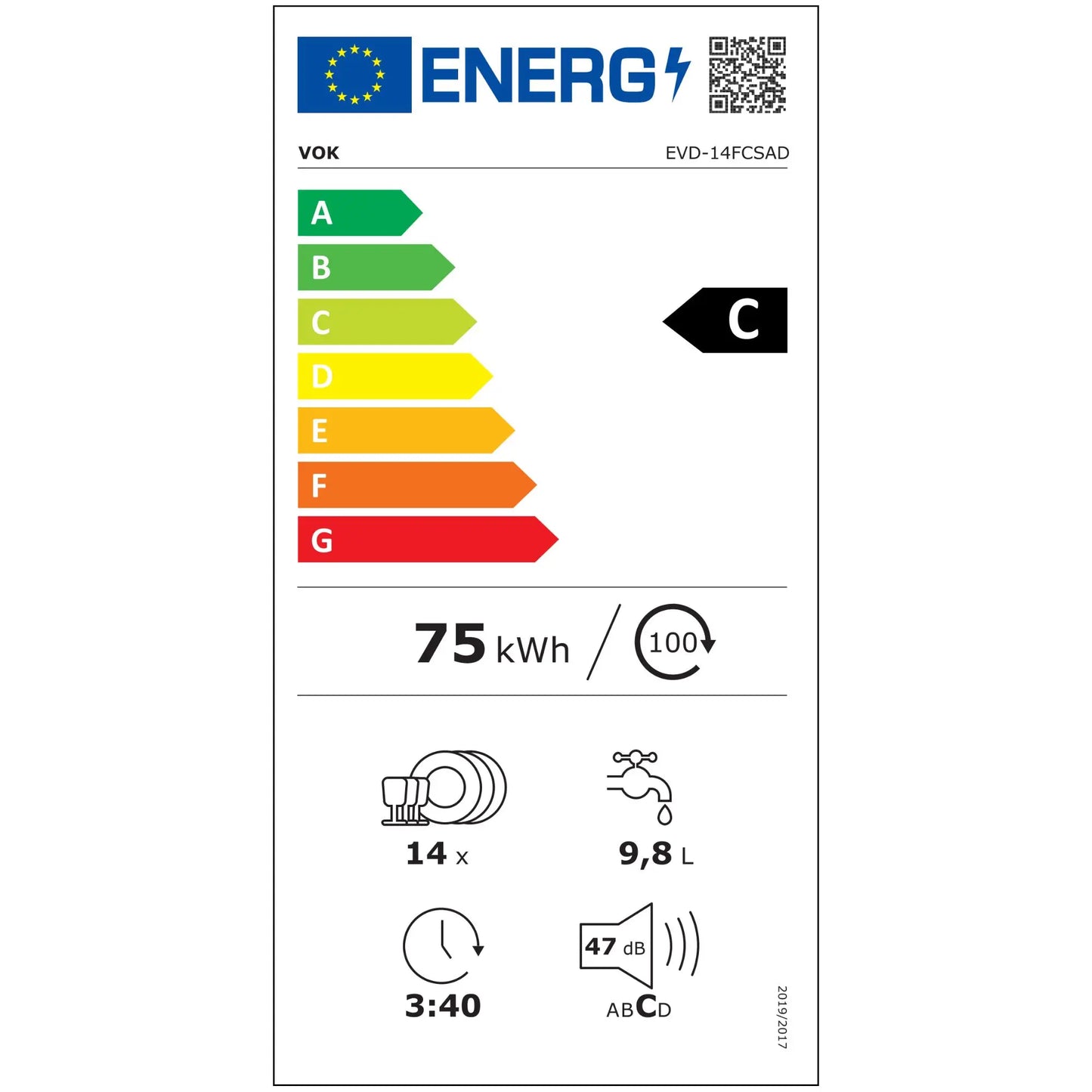 Lavavajillas OFERTA VOK EVD-14FCSAD: Eficiencia y estilo en acero inoxidable con capacidad para 14 cubiertos 3º Bandeja