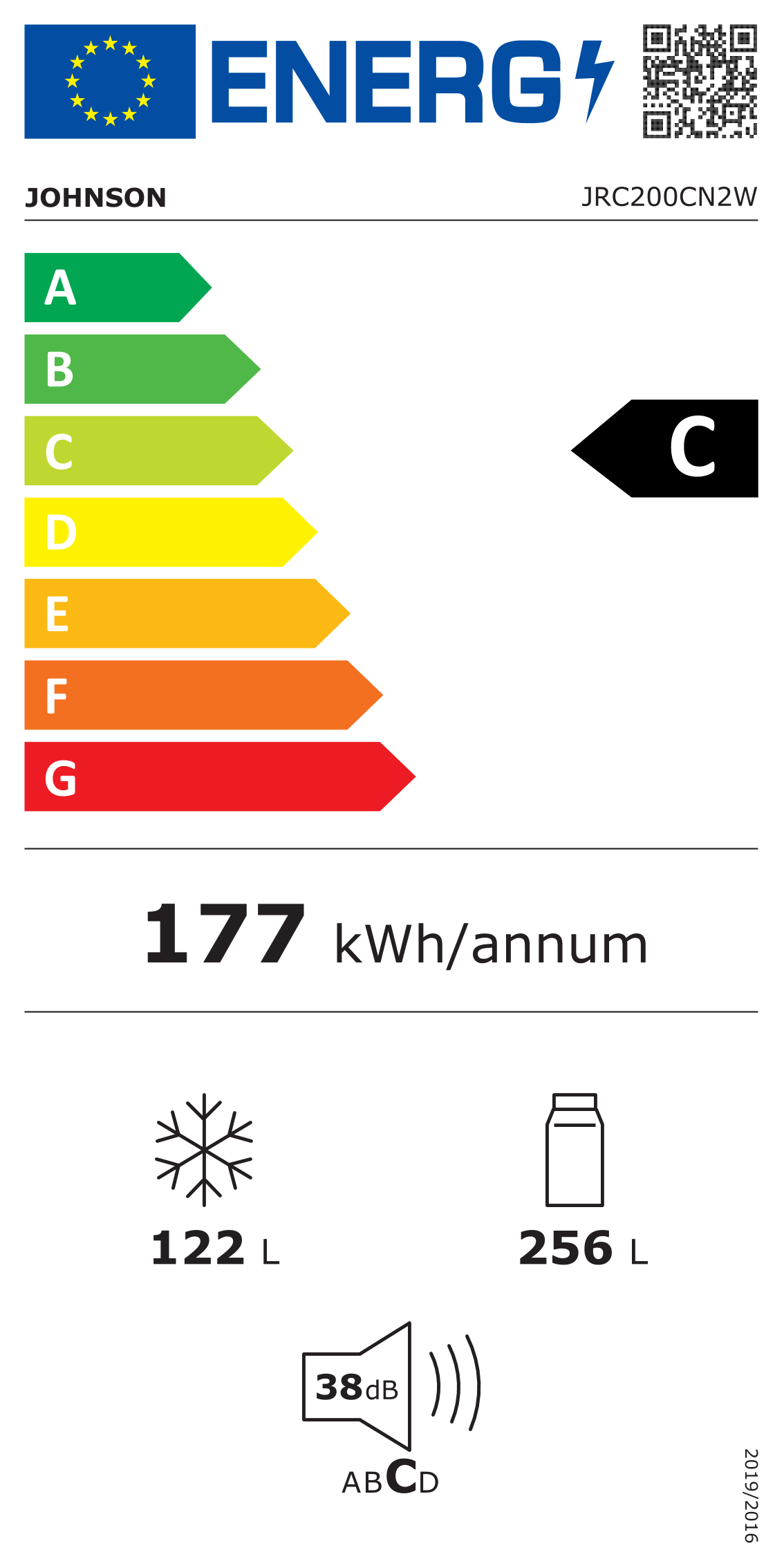 FRIGORIFICO COMBI JOHNSON NO FROST NF 201X59.5X67.8 FULL INVERTER CLASE C BLANCO DISPLAY Ref. JRC200CN2W