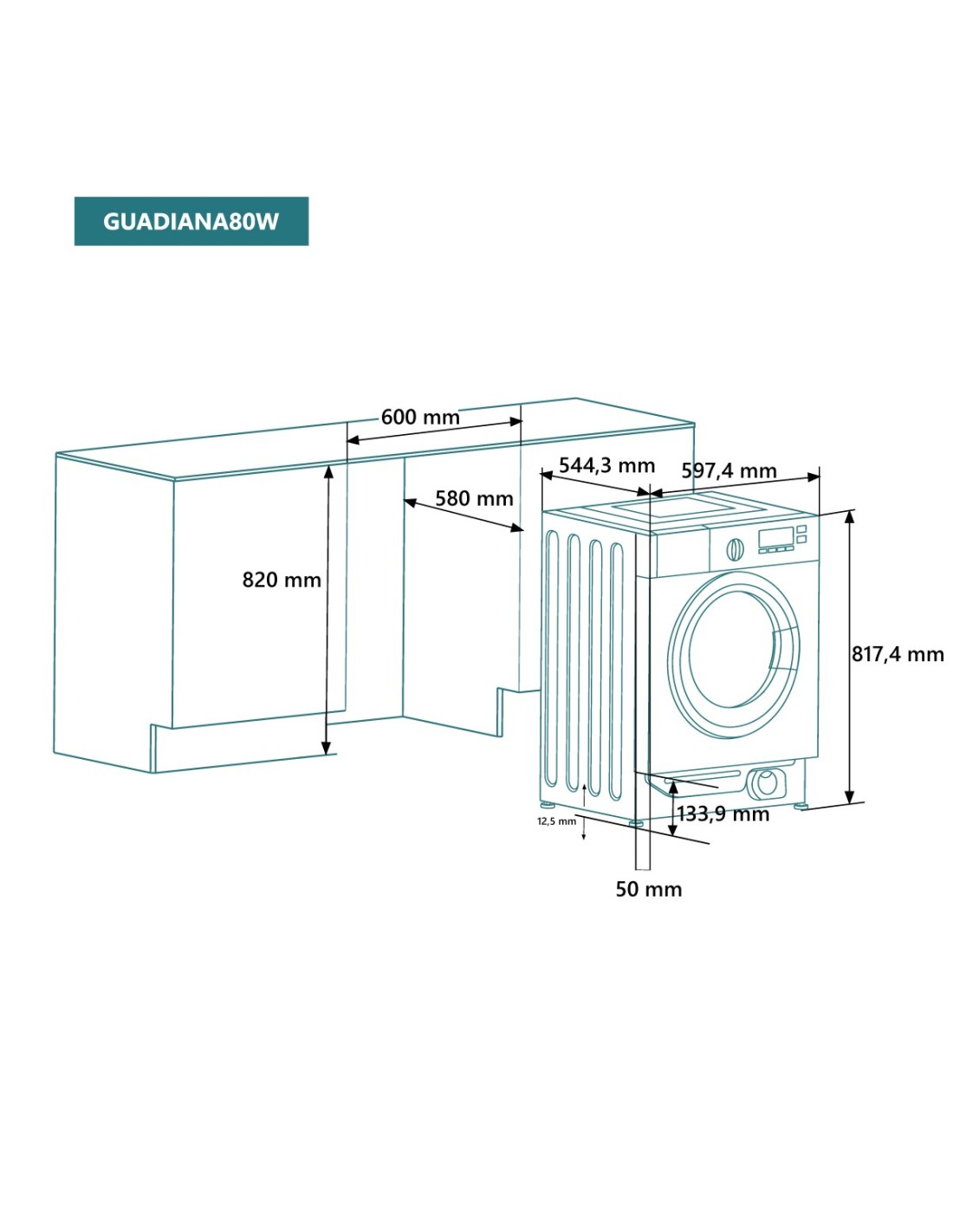 LAVADORA JOHNSON INTEGRABLE 8KG 1400RPM CLASE A MOTOR INVERTER