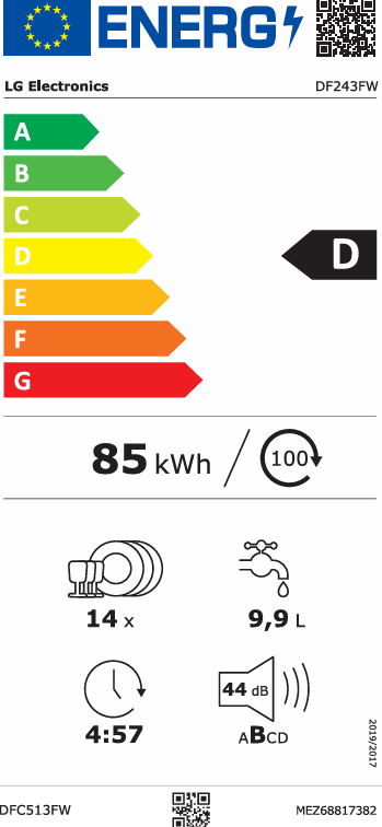 LG DF365FPS FREE-STANDING STAINLESS STEEL DISHWASHER 14 PLACES 10 PROGRAMS 60CM 