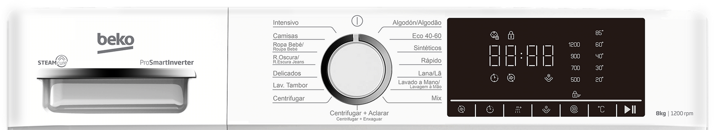 Lavadora Beko B1XW862WSPT - 8 kg, 1200 rpm, Clase A, Blanco INVERTER
