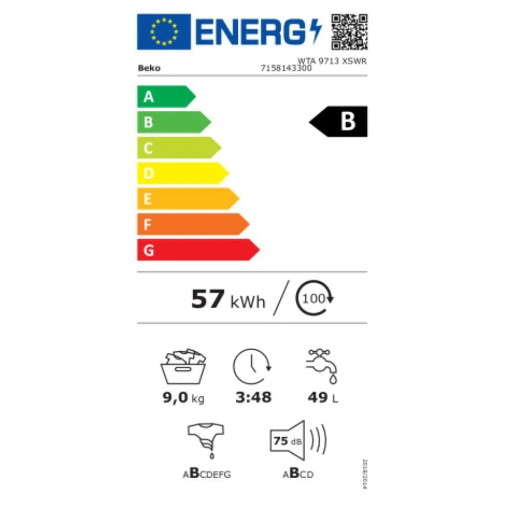 LAVADORA CF BEKO Wta9713xswr 9KG 1400RPM CLASE B