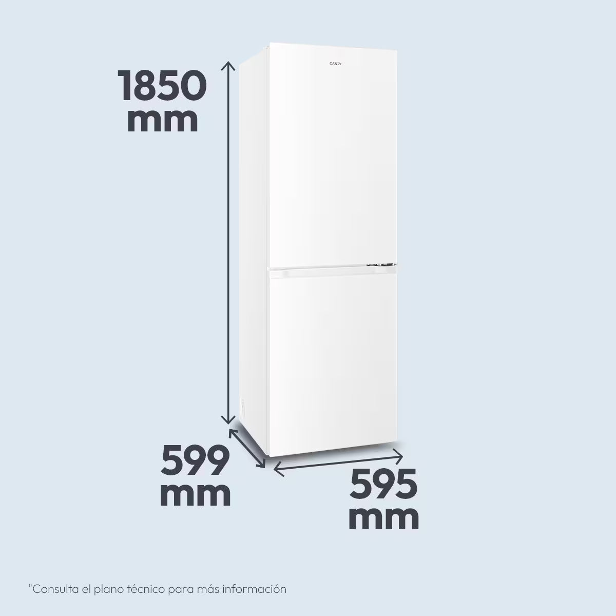 Frigorífico Combi Candy CNCQ2T6S18DW, No Frost, 185 cm, 355 L, 4 Cajones, Eficiencia E - Blanco