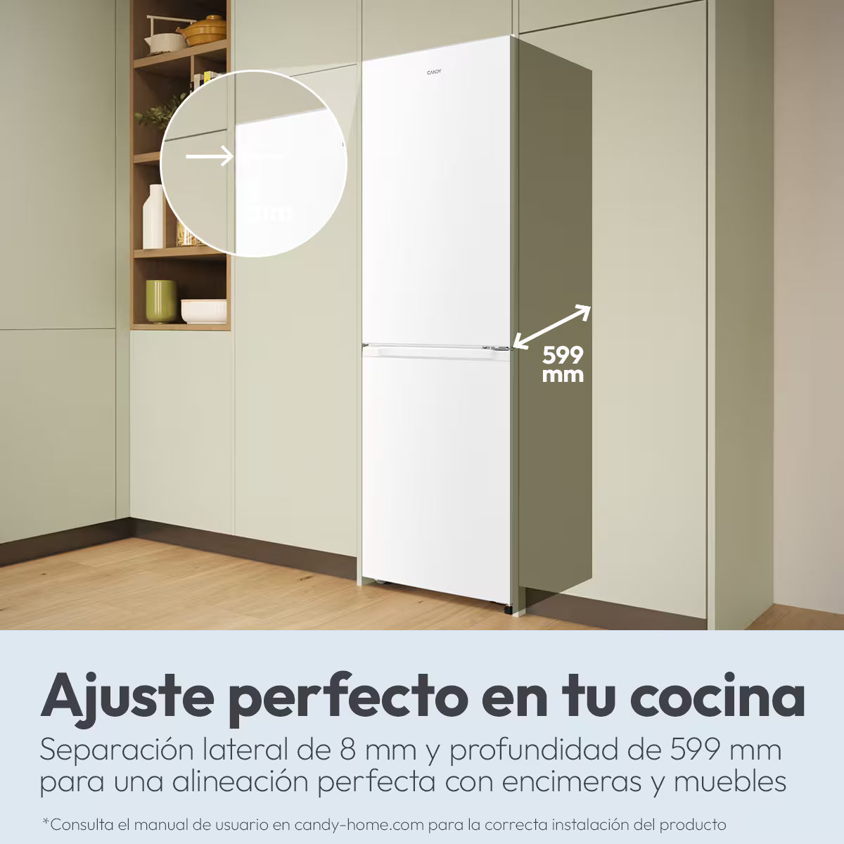 Frigorífico Combi Candy CNCQ2T6S18DW, No Frost, 185 cm, 355 L, 4 Cajones, Eficiencia E - Blanco